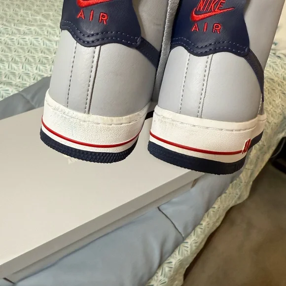 Nike Air Force 1 High-Top Sneakers in Gray and Navy - Picture 3 of 8
